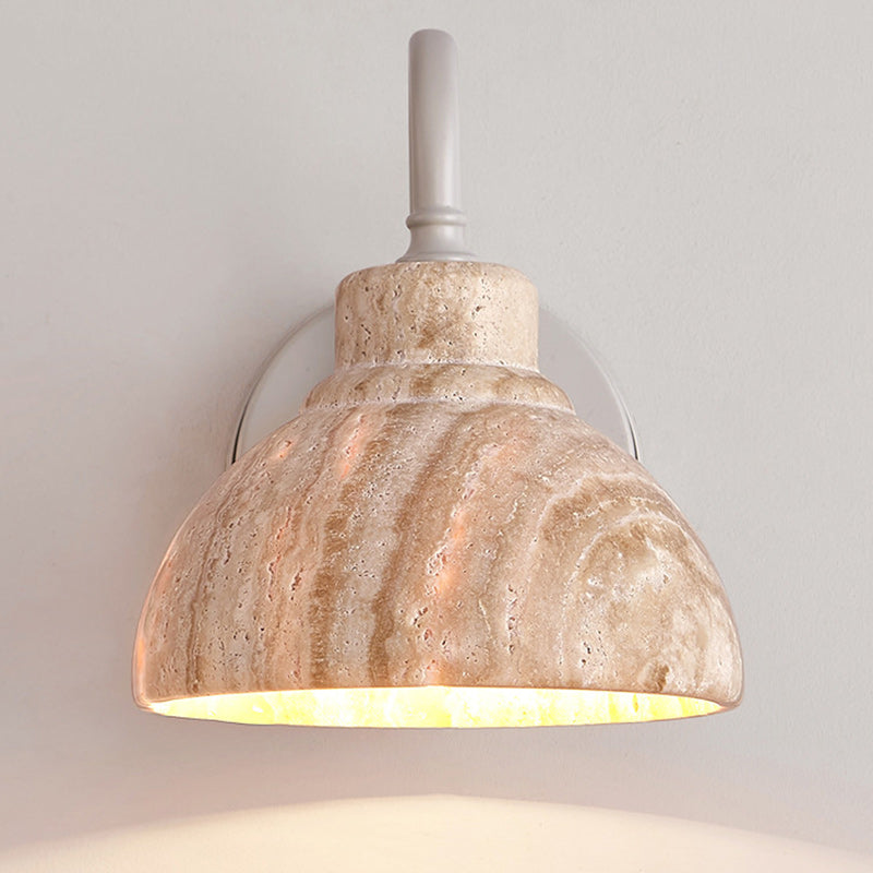 Traditional Japanese Beige Travertine Semicircle Shade Hardware 1-Light Wall Sconce Lamp For Living Room