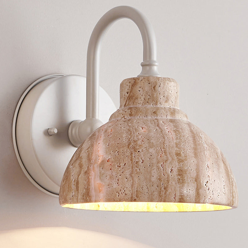 Traditional Japanese Beige Travertine Semicircle Shade Hardware 1-Light Wall Sconce Lamp For Living Room