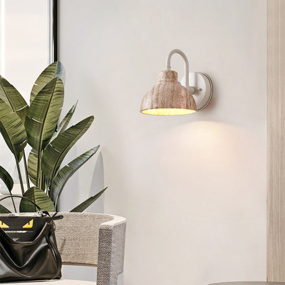 Traditional Japanese Beige Travertine Semicircle Shade Hardware 1-Light Wall Sconce Lamp For Living Room