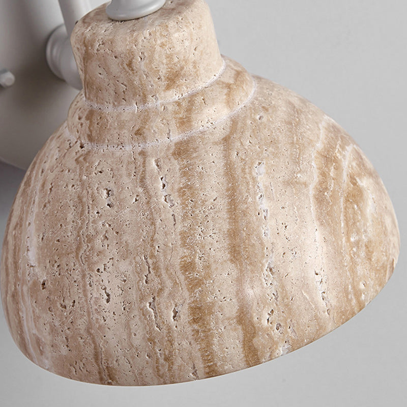 Traditional Japanese Beige Travertine Semicircle Shade Hardware 1-Light Wall Sconce Lamp For Living Room