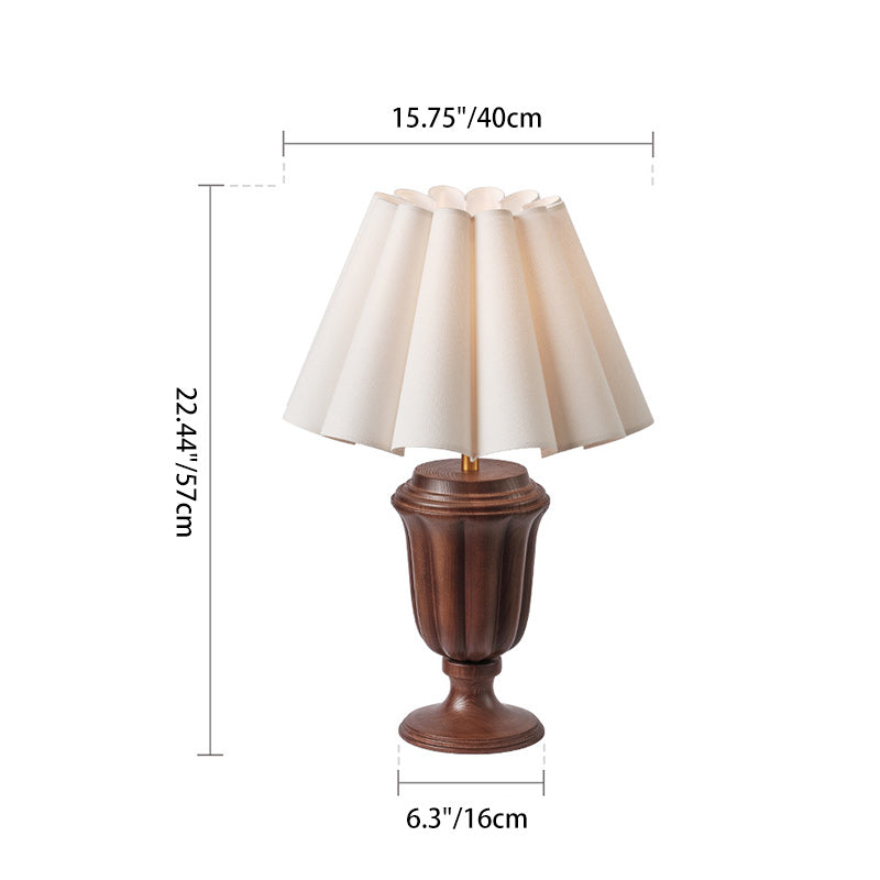 Traditionelle Vintage Stoffblumenstrauß-Lampenschirm Massivholz 1-Licht Tischlampe für Schlafzimmer 