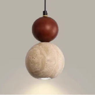 Suspension lumineuse contemporaine rétro en travertin avec abat-jour en forme de globe et bois 1 lumière pour chambre 
