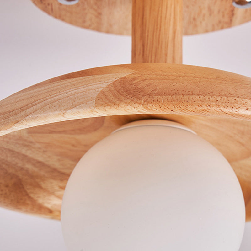 Abat-jour en verre à grain de bois japonais traditionnel 1-lumière semi-encastré pour salon 