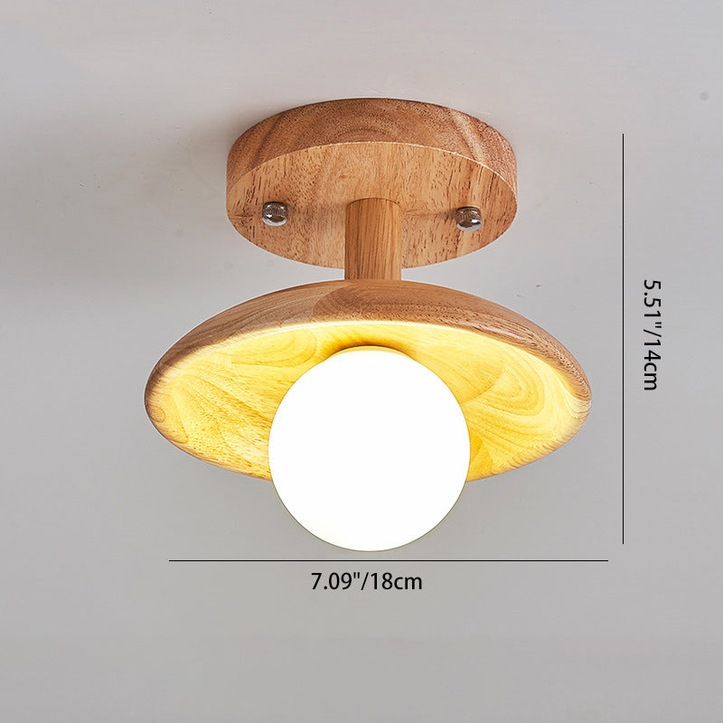 Abat-jour en verre à grain de bois japonais traditionnel 1-lumière semi-encastré pour salon 
