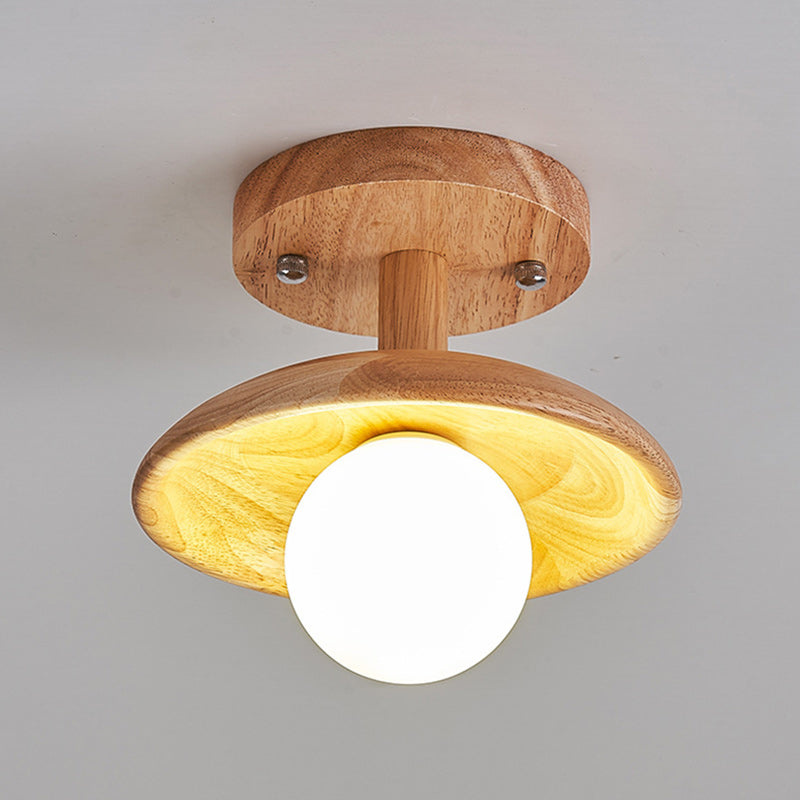 Abat-jour en verre à grain de bois japonais traditionnel 1-lumière semi-encastré pour salon 
