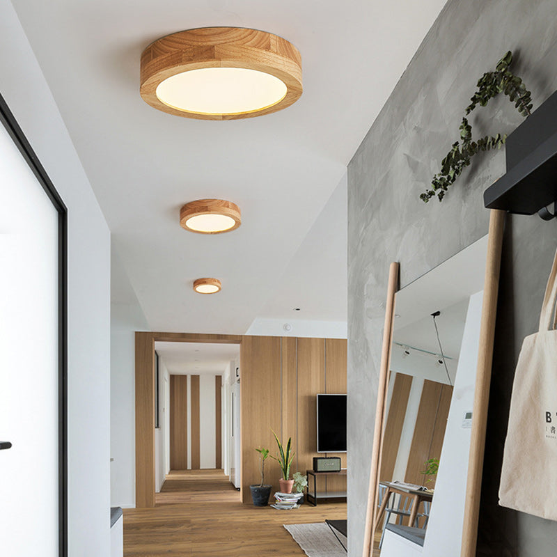 Plafonnier LED acrylique cylindrique en bois grain vintage traditionnel pour salon 