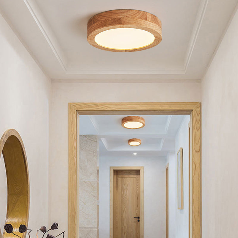 Plafonnier LED acrylique cylindrique en bois grain vintage traditionnel pour salon 