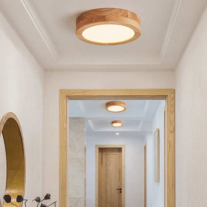 Plafonnier LED acrylique cylindrique en bois grain vintage traditionnel pour salon 