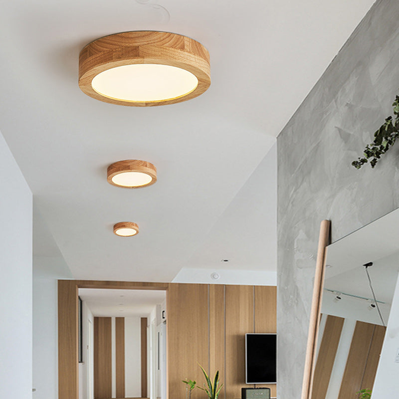 Plafonnier LED acrylique cylindrique en bois grain vintage traditionnel pour salon 