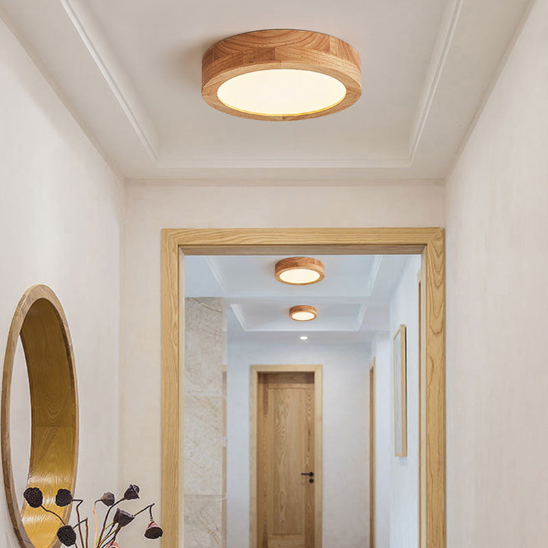 Plafonnier LED acrylique cylindrique en bois grain vintage traditionnel pour salon 