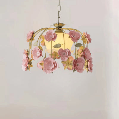 Moderne Art-Deco-Hardware Blumenverzierung Glasschirm 1-Licht Pendelleuchte für Schlafzimmer 