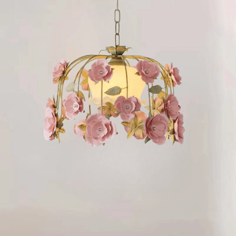 Moderne Art-Deco-Hardware Blumenverzierung Glasschirm 1-Licht Pendelleuchte für Schlafzimmer 