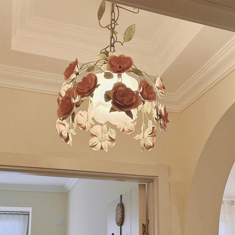 Moderne Art-Deco-Hardware Blumenverzierung Glasschirm 1-Licht Pendelleuchte für Schlafzimmer 
