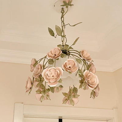 Moderne Art-Deco-Hardware Blumenverzierung Glasschirm 1-Licht Pendelleuchte für Schlafzimmer 