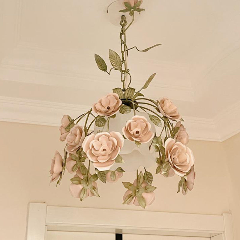 Moderne Art-Deco-Hardware Blumenverzierung Glasschirm 1-Licht Pendelleuchte für Schlafzimmer 