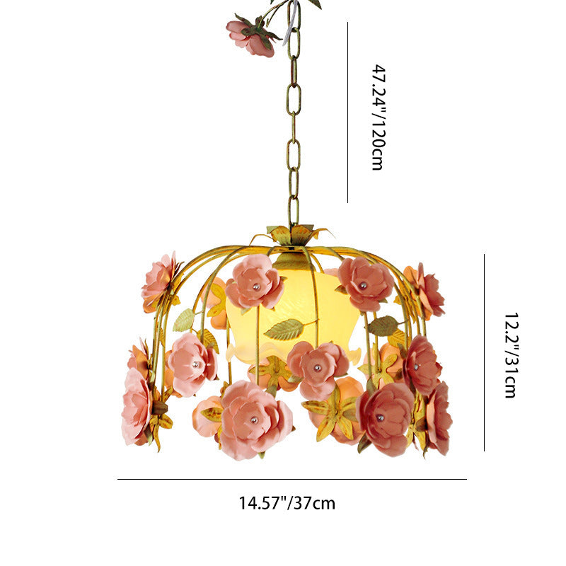 Moderne Art-Deco-Hardware Blumenverzierung Glasschirm 1-Licht Pendelleuchte für Schlafzimmer 