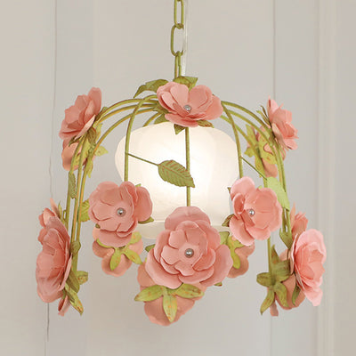 Moderne Art-Deco-Hardware Blumenverzierung Glasschirm 1-Licht Pendelleuchte für Schlafzimmer 