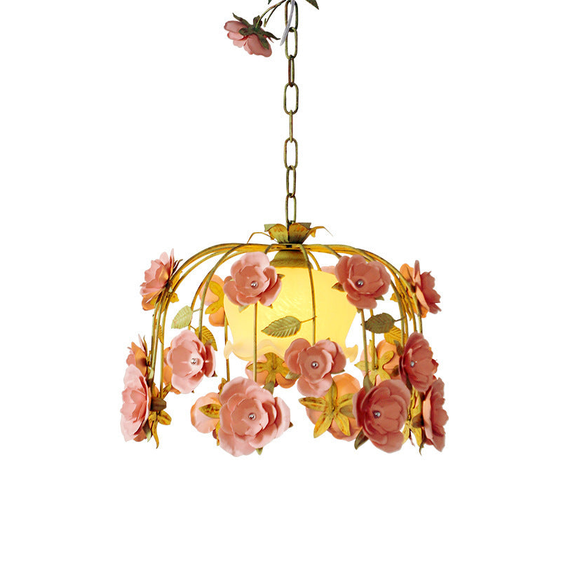 Moderne Art-Deco-Hardware Blumenverzierung Glasschirm 1-Licht Pendelleuchte für Schlafzimmer 