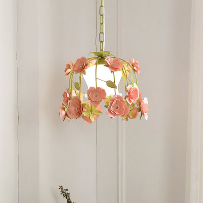 Moderne Art-Deco-Hardware Blumenverzierung Glasschirm 1-Licht Pendelleuchte für Schlafzimmer 