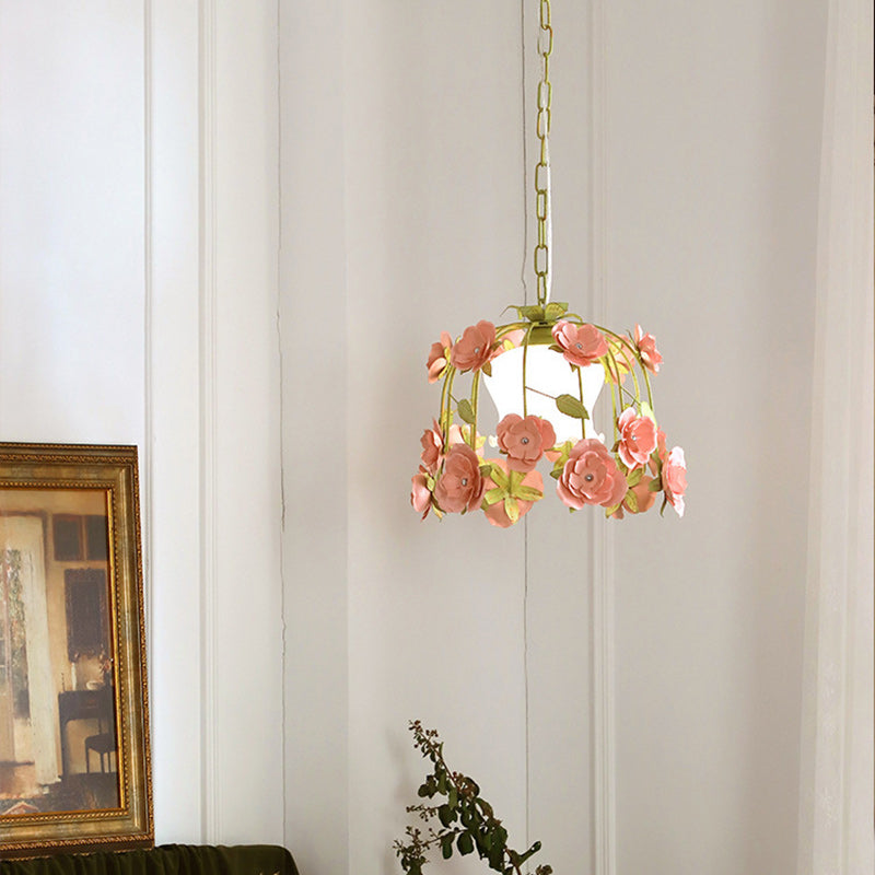 Moderne Art-Deco-Hardware Blumenverzierung Glasschirm 1-Licht Pendelleuchte für Schlafzimmer 