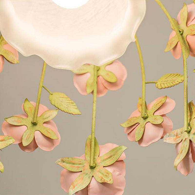 Moderne Art-Deco-Hardware Blumenverzierung Glasschirm 1-Licht Pendelleuchte für Schlafzimmer 