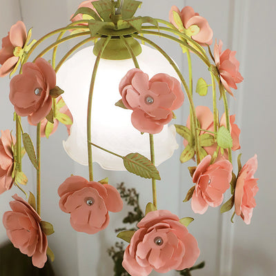 Moderne Art-Deco-Hardware Blumenverzierung Glasschirm 1-Licht Pendelleuchte für Schlafzimmer 