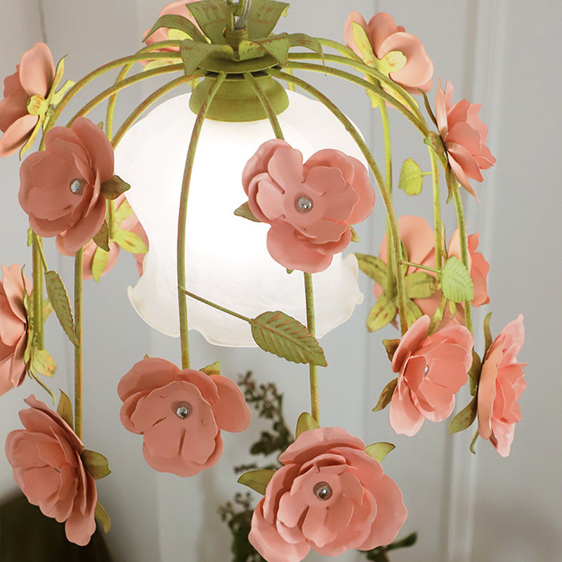 Moderne Art-Deco-Hardware Blumenverzierung Glasschirm 1-Licht Pendelleuchte für Schlafzimmer 