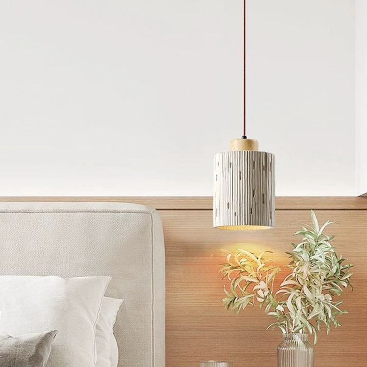 Lustre suspendu cylindrique en béton traditionnel français à 1 lumière pour chambre 