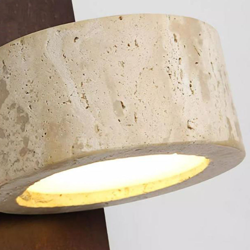 Lámpara Aplique de Pared LED con Pantalla Circular de Anillo de Travertino de Madera Maciza Vintage Tradicional para Dormitorio 