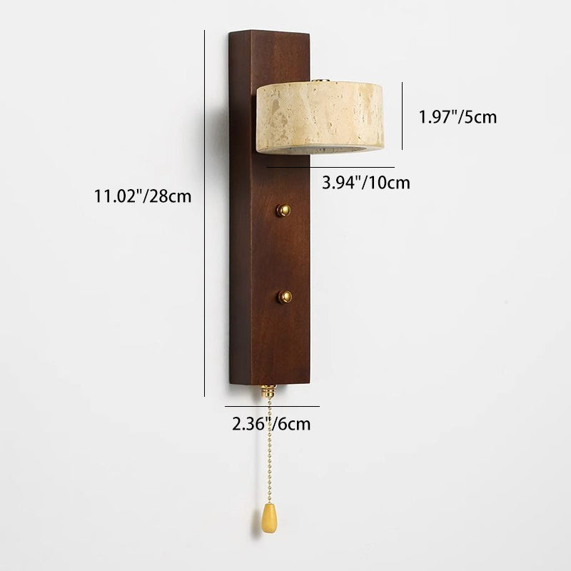 Lámpara Aplique de Pared LED con Pantalla Circular de Anillo de Travertino de Madera Maciza Vintage Tradicional para Dormitorio 