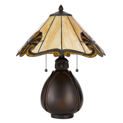 Traditionelle Tiffany-Buntglas-Kegelschirm-Resin-Vasenbasis 1-Licht-Tischlampe für das Schlafzimmer 