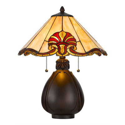 Traditionelle Tiffany-Buntglas-Kegelschirm-Resin-Vasenbasis 1-Licht-Tischlampe für das Schlafzimmer 