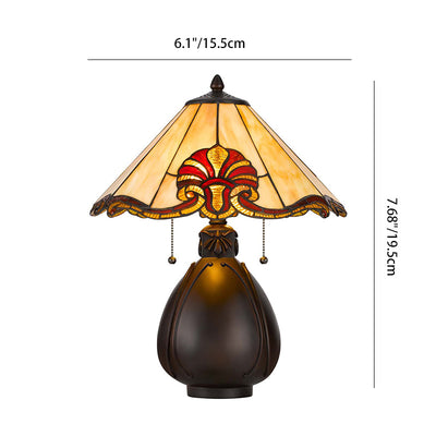 Traditionelle Tiffany-Buntglas-Kegelschirm-Resin-Vasenbasis 1-Licht-Tischlampe für das Schlafzimmer 