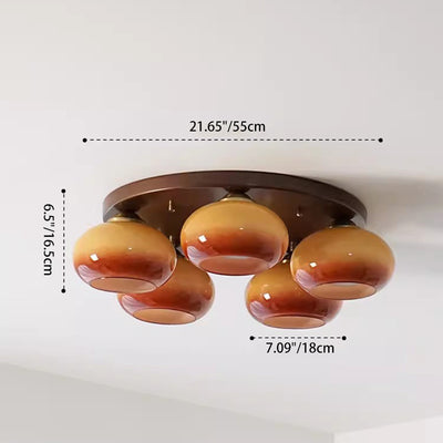 Traditionelle französische Glas-Kaki-Schirm Eisen 5-Licht Semi-Flush Mount Deckenleuchte für Wohnzimmer 