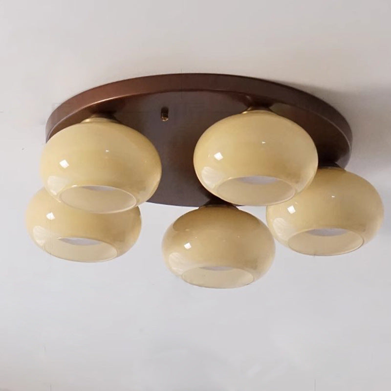 Traditionelle französische Glas-Kaki-Schirm Eisen 5-Licht Semi-Flush Mount Deckenleuchte für Wohnzimmer 