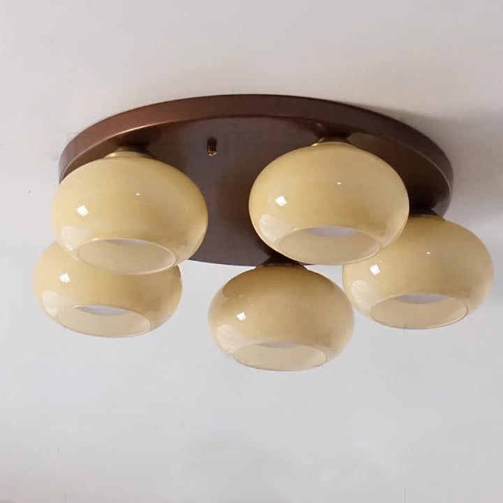 Traditionelle französische Glas-Kaki-Schirm Eisen 5-Licht Semi-Flush Mount Deckenleuchte für Wohnzimmer 