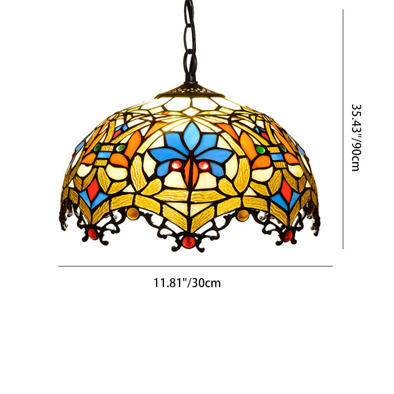 Dôme en verre teinté fleur de lotus Tiffany traditionnel, suspension à 1 lumière pour chambre 