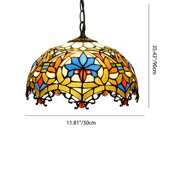 Dôme en verre teinté fleur de lotus Tiffany traditionnel, suspension à 1 lumière pour chambre 