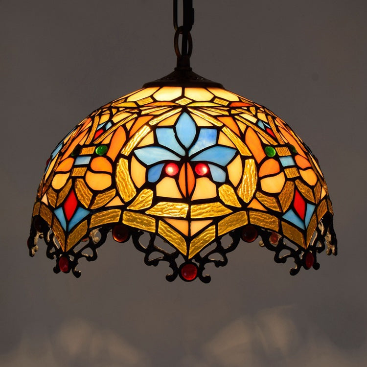 Dôme en verre teinté fleur de lotus Tiffany traditionnel, suspension à 1 lumière pour chambre 