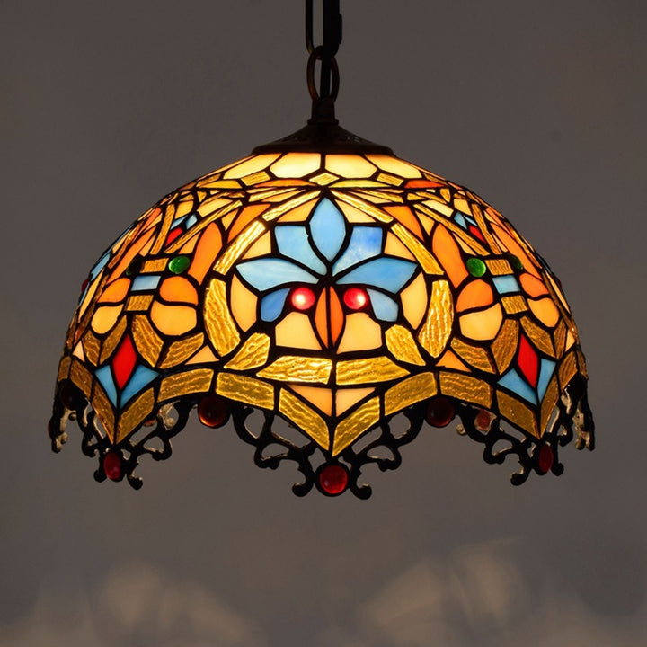 Dôme en verre teinté fleur de lotus Tiffany traditionnel, suspension à 1 lumière pour chambre 