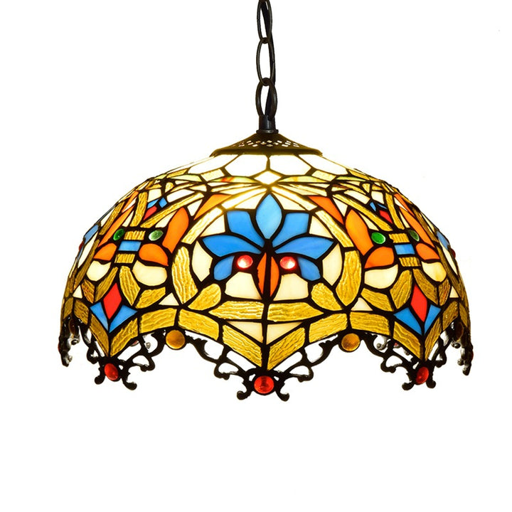 Dôme en verre teinté fleur de lotus Tiffany traditionnel, suspension à 1 lumière pour chambre 