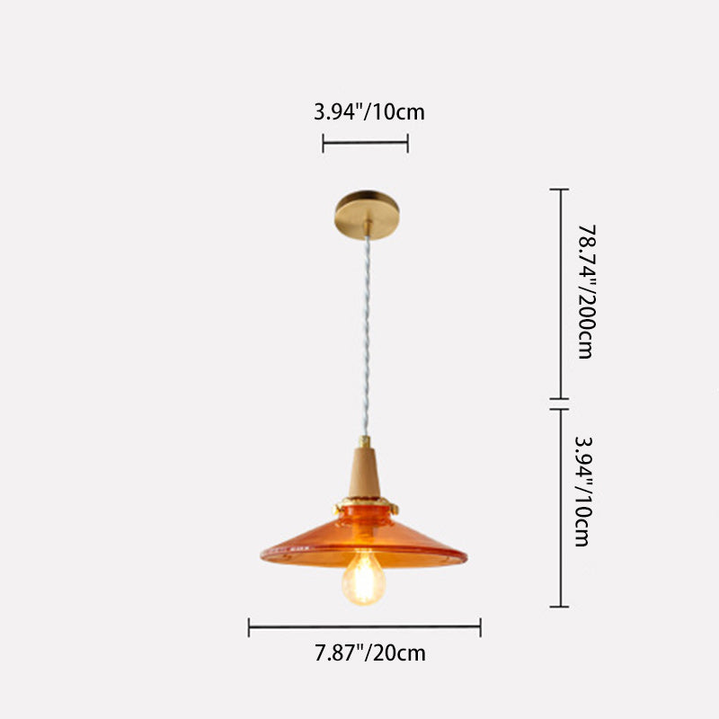 Traditionelle Vintage Pendelleuchte aus Messing, massivem Holz und Glas mit konischem Schirm, 1-flammig, für das Schlafzimmer 