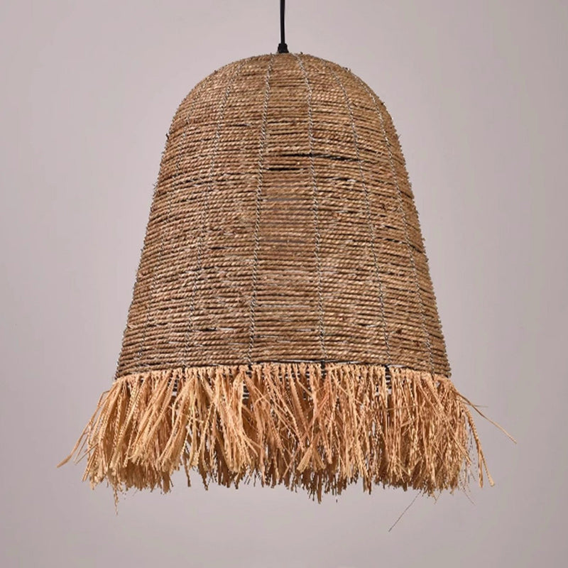 Suspension Luminaire à Une Lumière avec Abat-Jour en Paille de Laine de Lafite Tressée de Style Ferme Traditionnelle pour Salle à Manger 