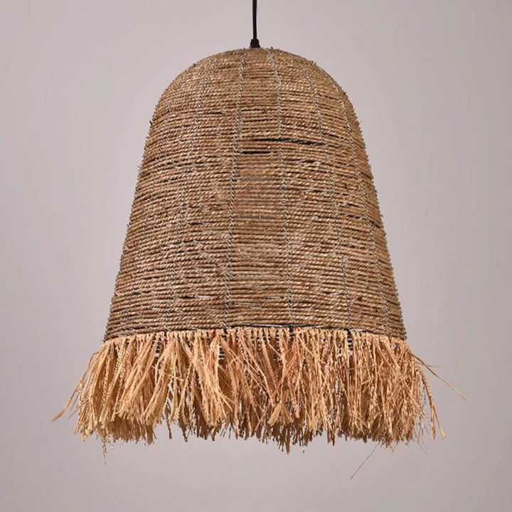 Suspension Luminaire à Une Lumière avec Abat-Jour en Paille de Laine de Lafite Tressée de Style Ferme Traditionnelle pour Salle à Manger 