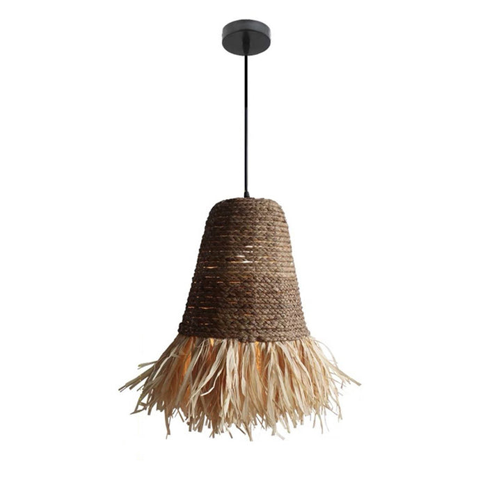Suspension Luminaire à Une Lumière avec Abat-Jour en Paille de Laine de Lafite Tressée de Style Ferme Traditionnelle pour Salle à Manger 