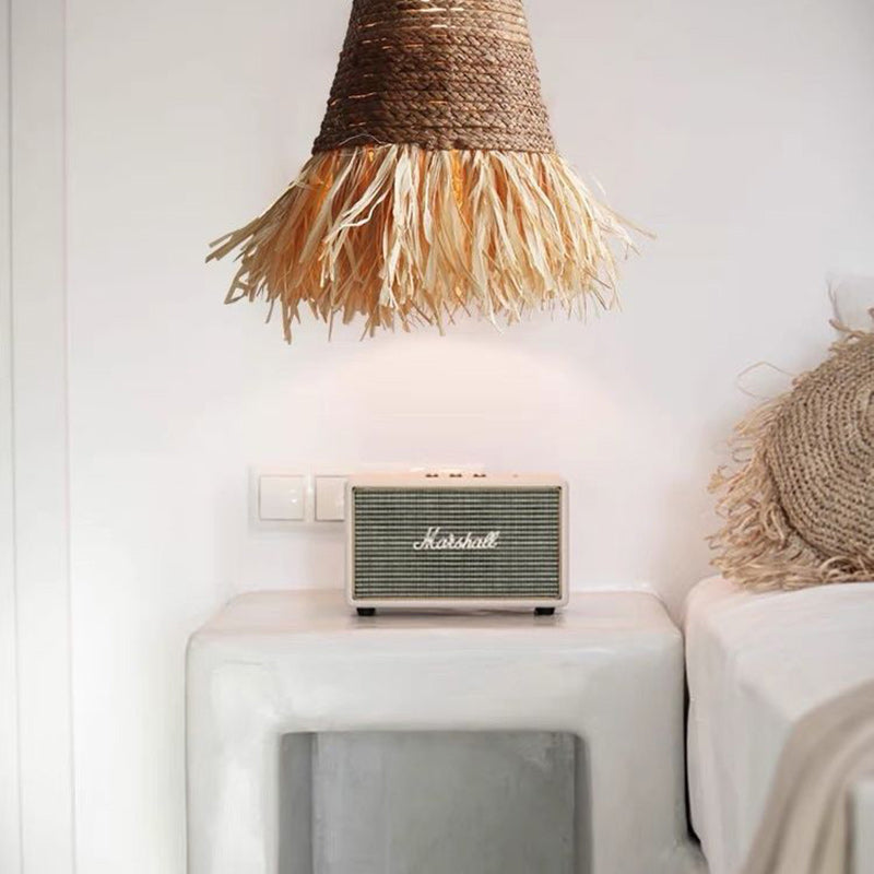 Suspension Luminaire à Une Lumière avec Abat-Jour en Paille de Laine de Lafite Tressée de Style Ferme Traditionnelle pour Salle à Manger 