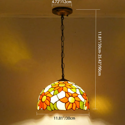 Traditionelle Tiffany-Sonnenblume-Buntglas-Kuppel Eisen 1/2-Licht Pendelleuchte für Esszimmer 