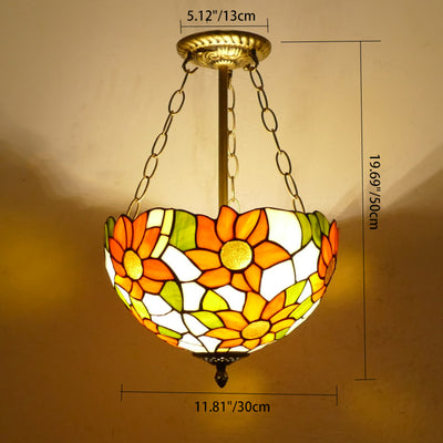 Traditionelle Tiffany-Sonnenblume-Buntglas-Kuppel Eisen 1/2-Licht Pendelleuchte für Esszimmer 