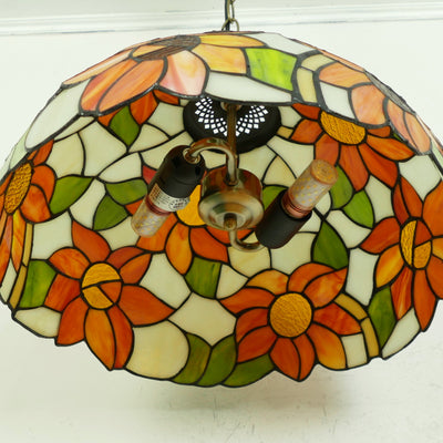 Traditionelle Tiffany-Sonnenblume-Buntglas-Kuppel Eisen 1/2-Licht Pendelleuchte für Esszimmer 