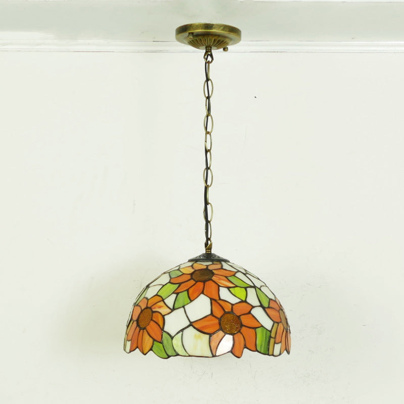 Traditionelle Tiffany-Sonnenblume-Buntglas-Kuppel Eisen 1/2-Licht Pendelleuchte für Esszimmer 